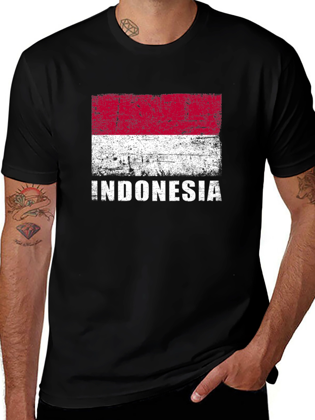 Indonesia Flag Graphic Tee - Black Cotton Shirt