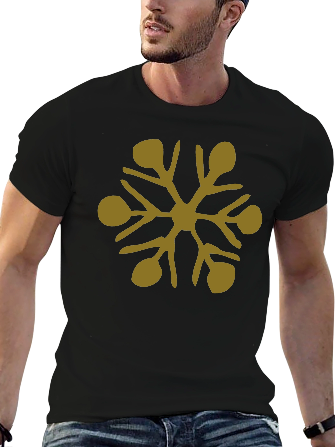 Abstract Snowflake Graphic T-Shirt - Black