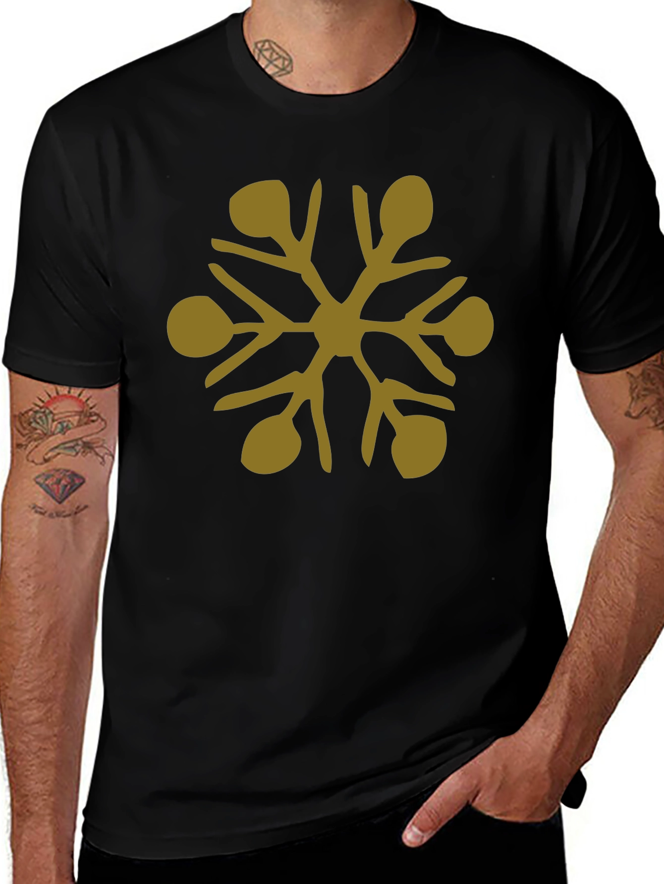 Abstract Snowflake Graphic T-Shirt - Black