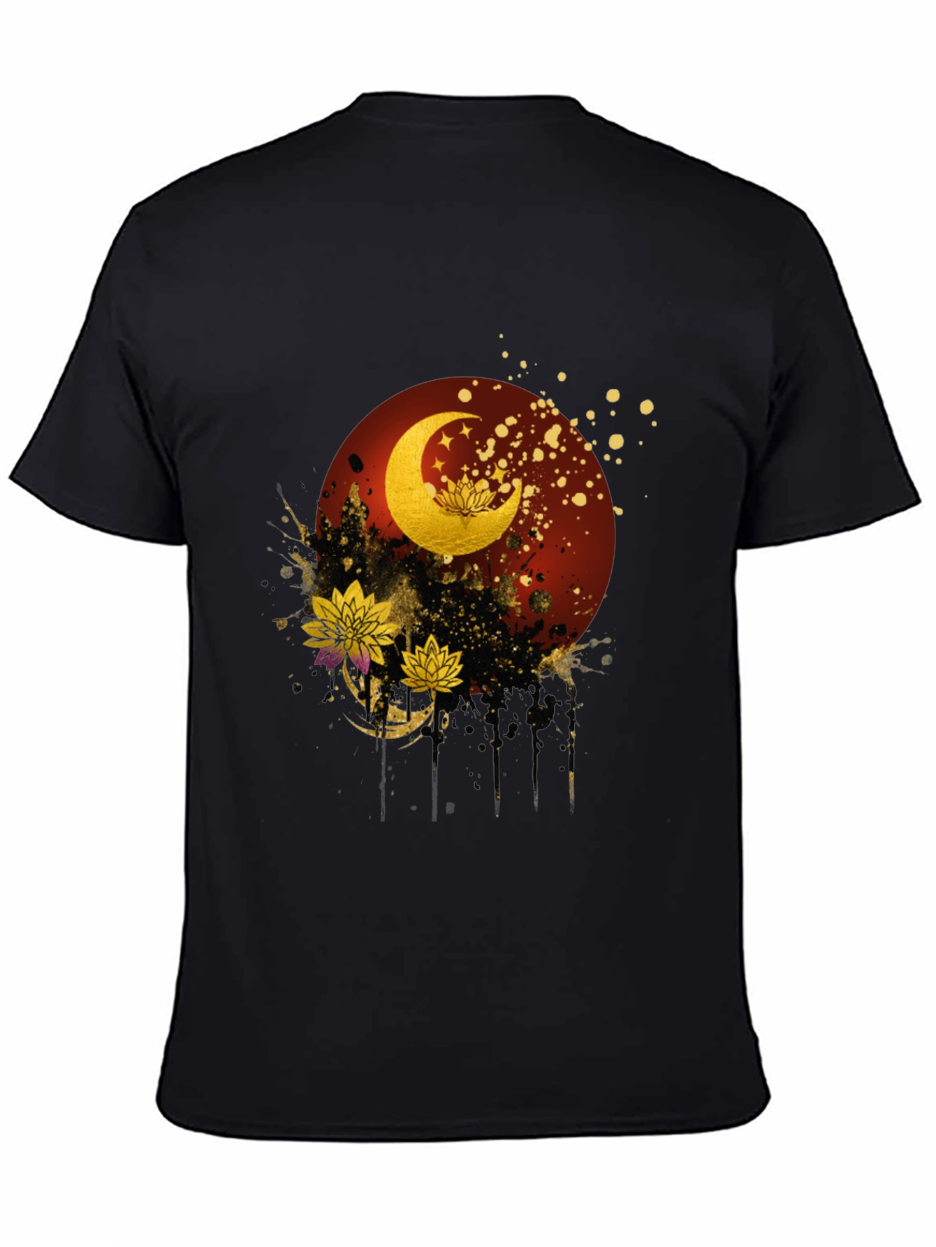 Lunar Lotus Graphic Tee - Artistic Black T-Shirt