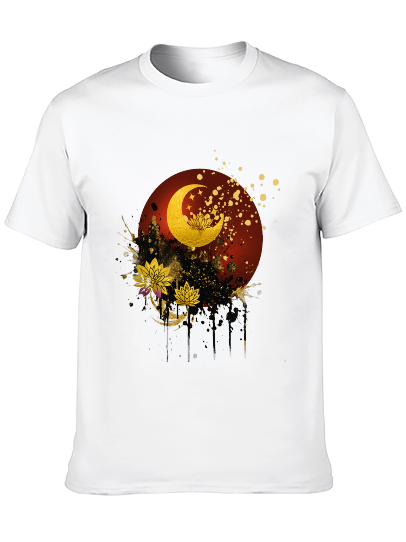 Lunar Lotus Graphic Tee - Artistic Black T-Shirt