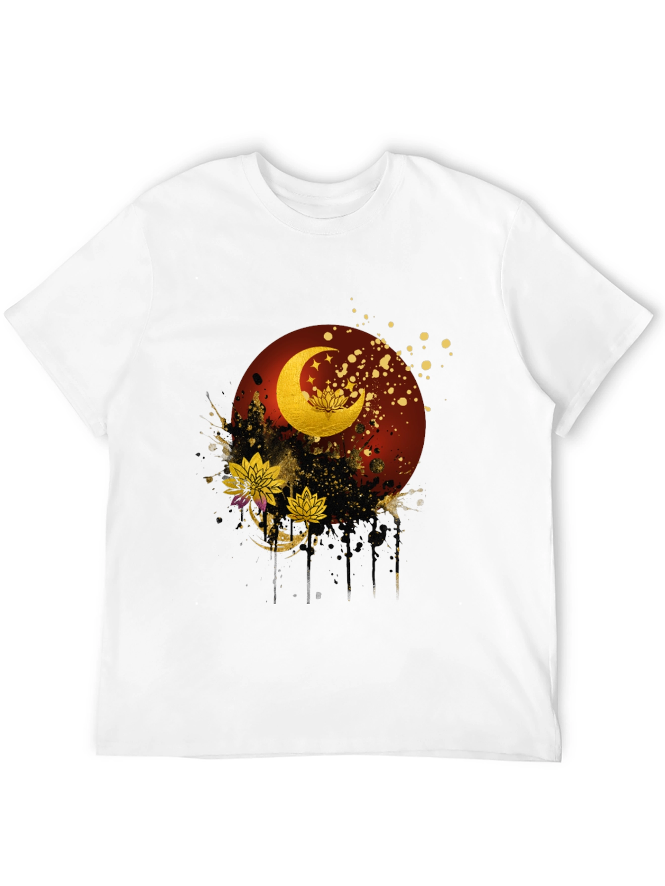 Lunar Lotus Graphic Tee - Artistic Black T-Shirt