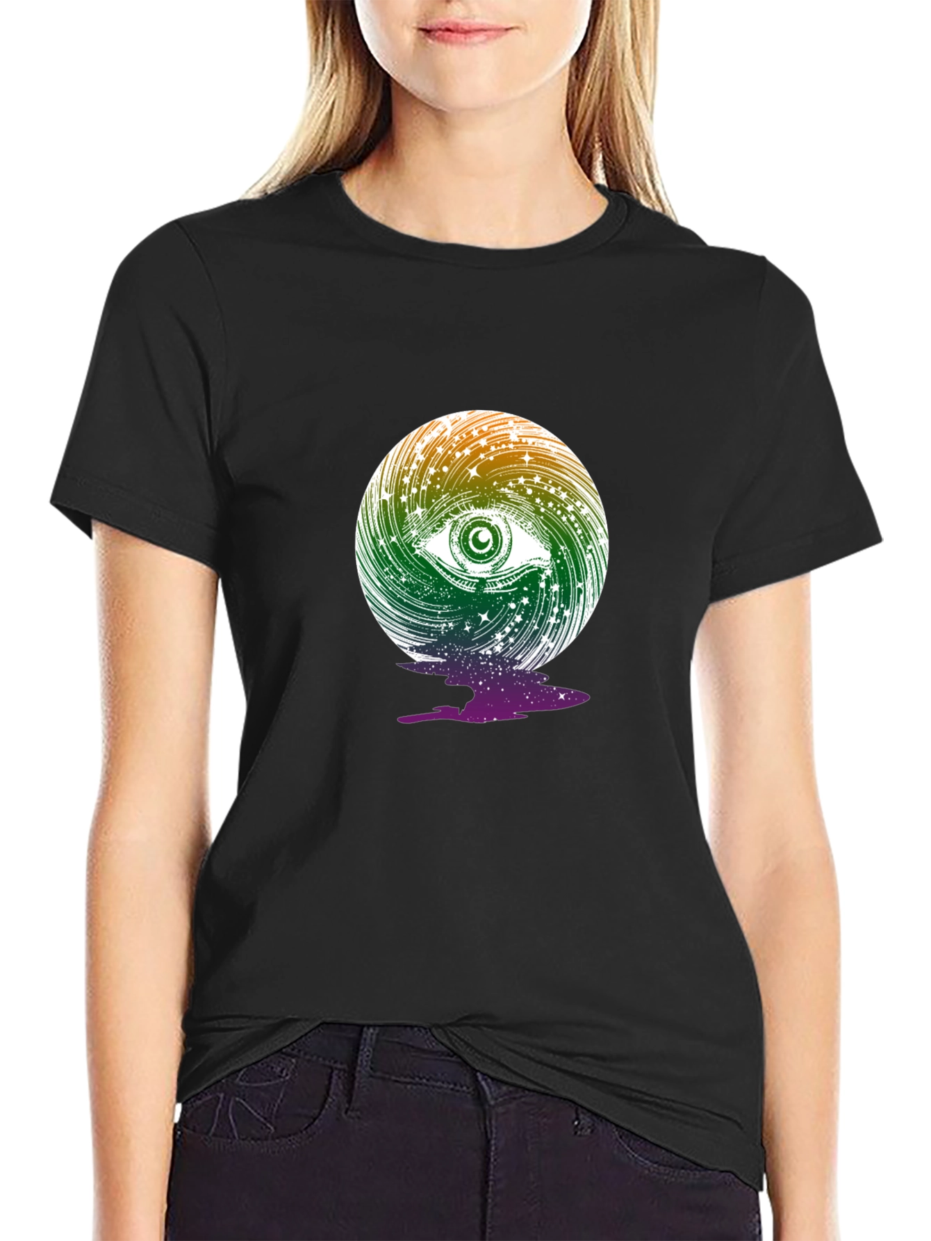 Cosmic Eye Graphic Tee - Black Cotton Blend T-Shirt