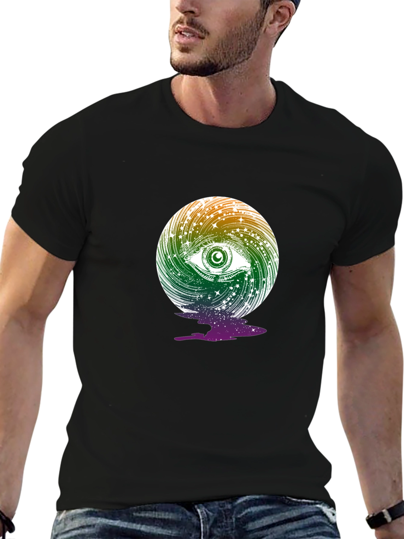 Cosmic Eye Graphic Tee - Black Cotton Blend T-Shirt