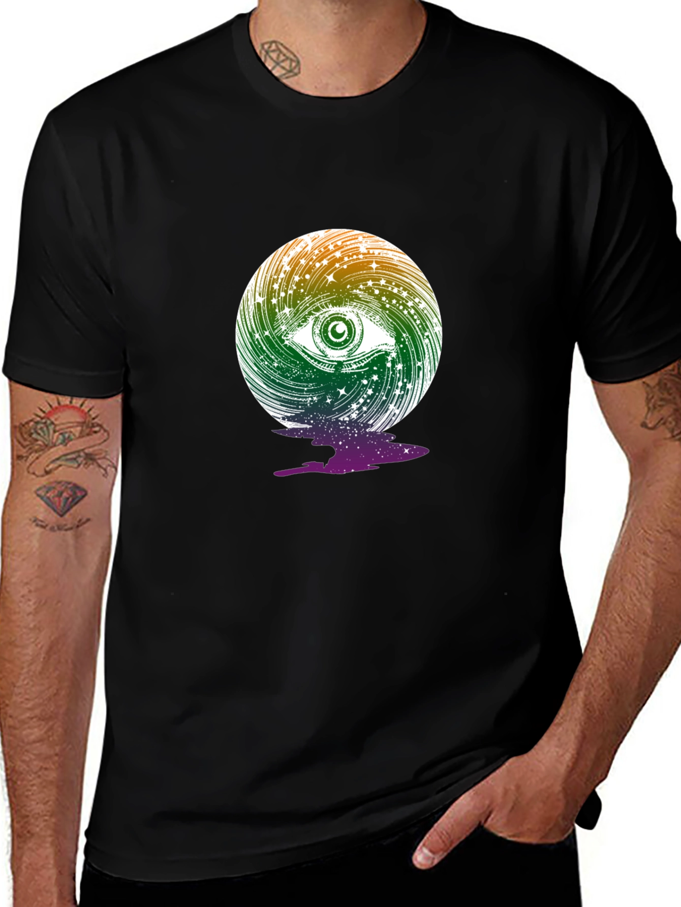Cosmic Eye Graphic Tee - Black Cotton Blend T-Shirt