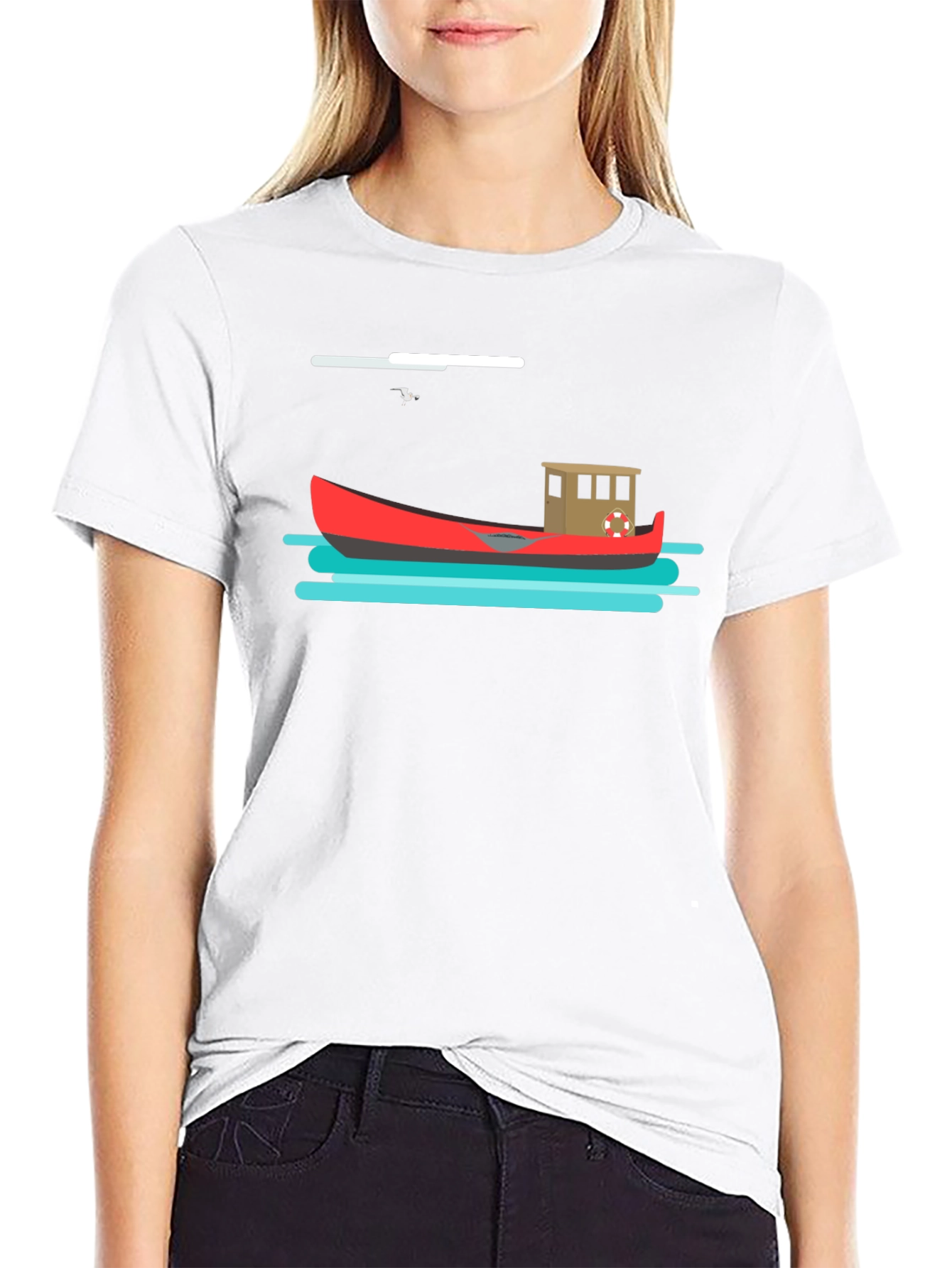 Nautical T-Shirt: Red Boat Graphic Tee
