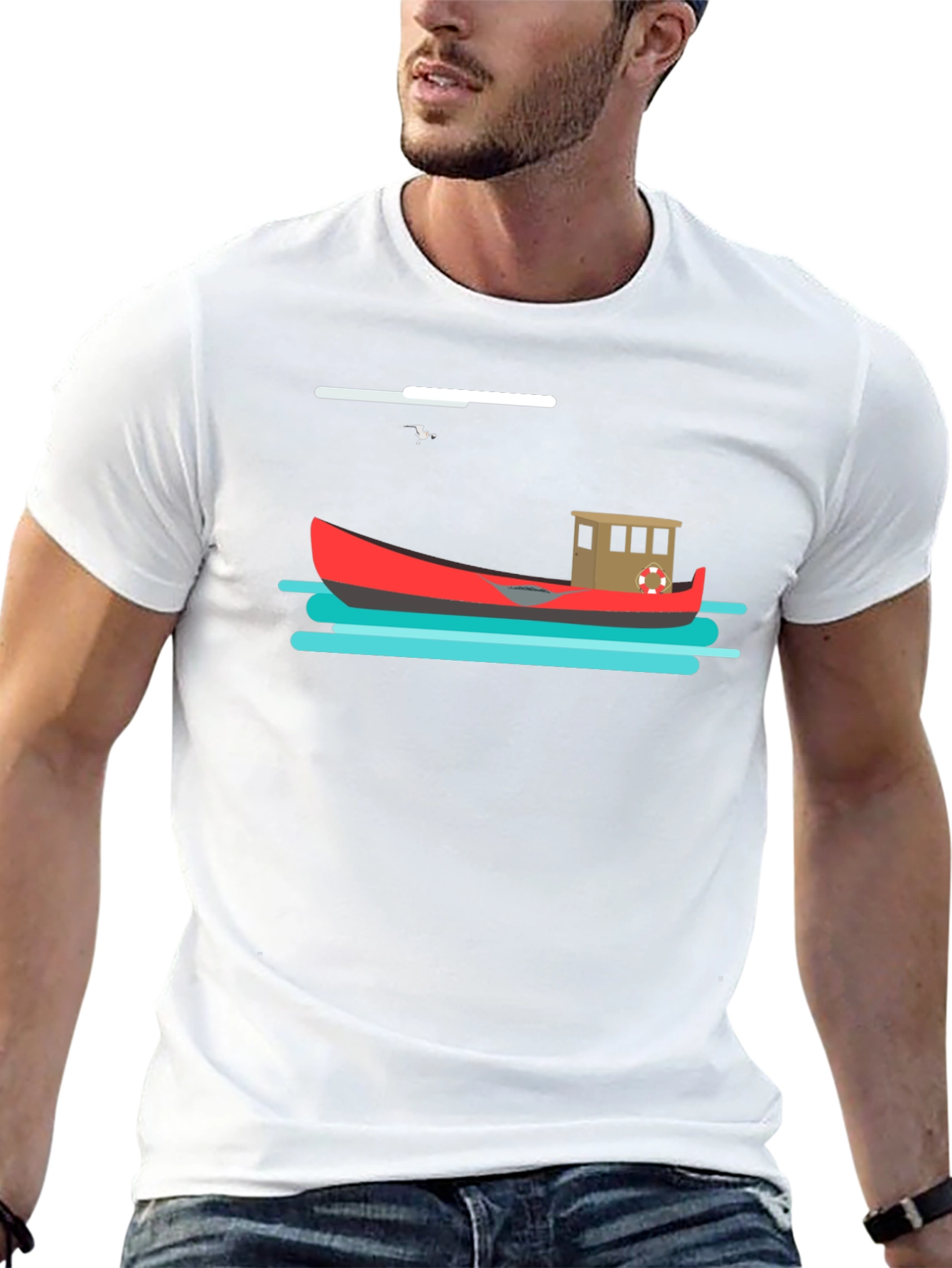 Nautical T-Shirt: Red Boat Graphic Tee