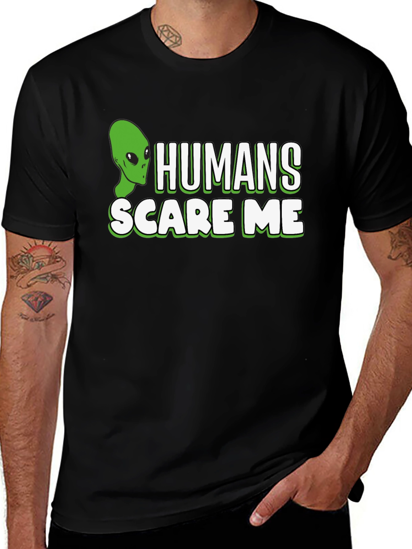 Humans Scare Me Alien Graphic T-Shirt