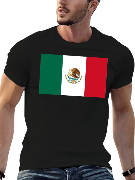 Mexico Flag T-Shirt - Black Crew Neck Tee