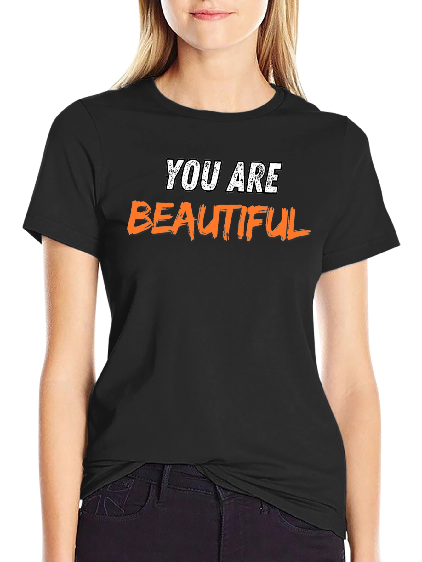 You Are Beautiful Graphic Tee - Black Cotton Blend