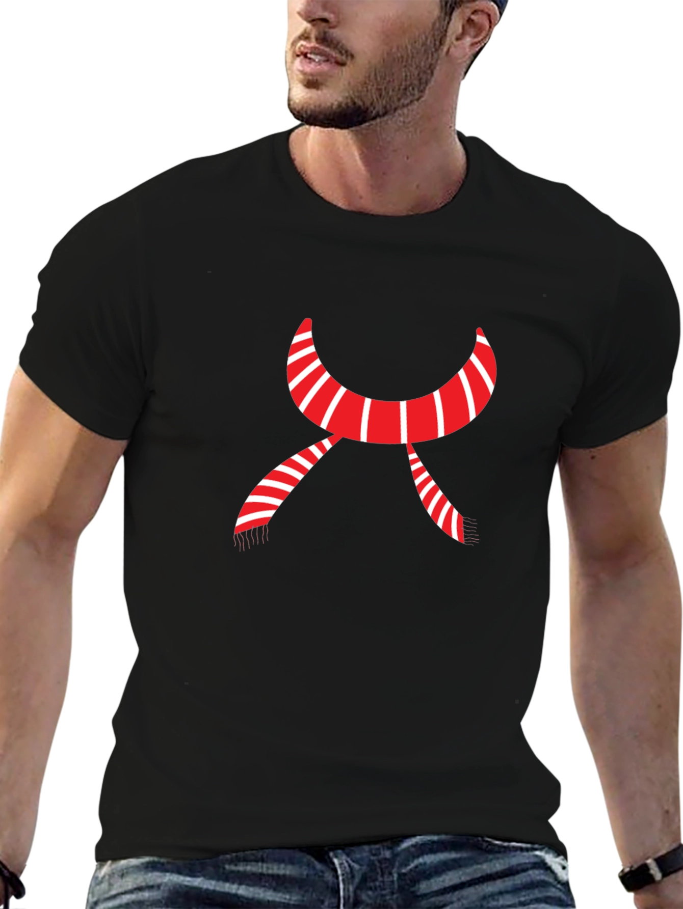 Striped Scarf Graphic Tee - Cozy Festive Style