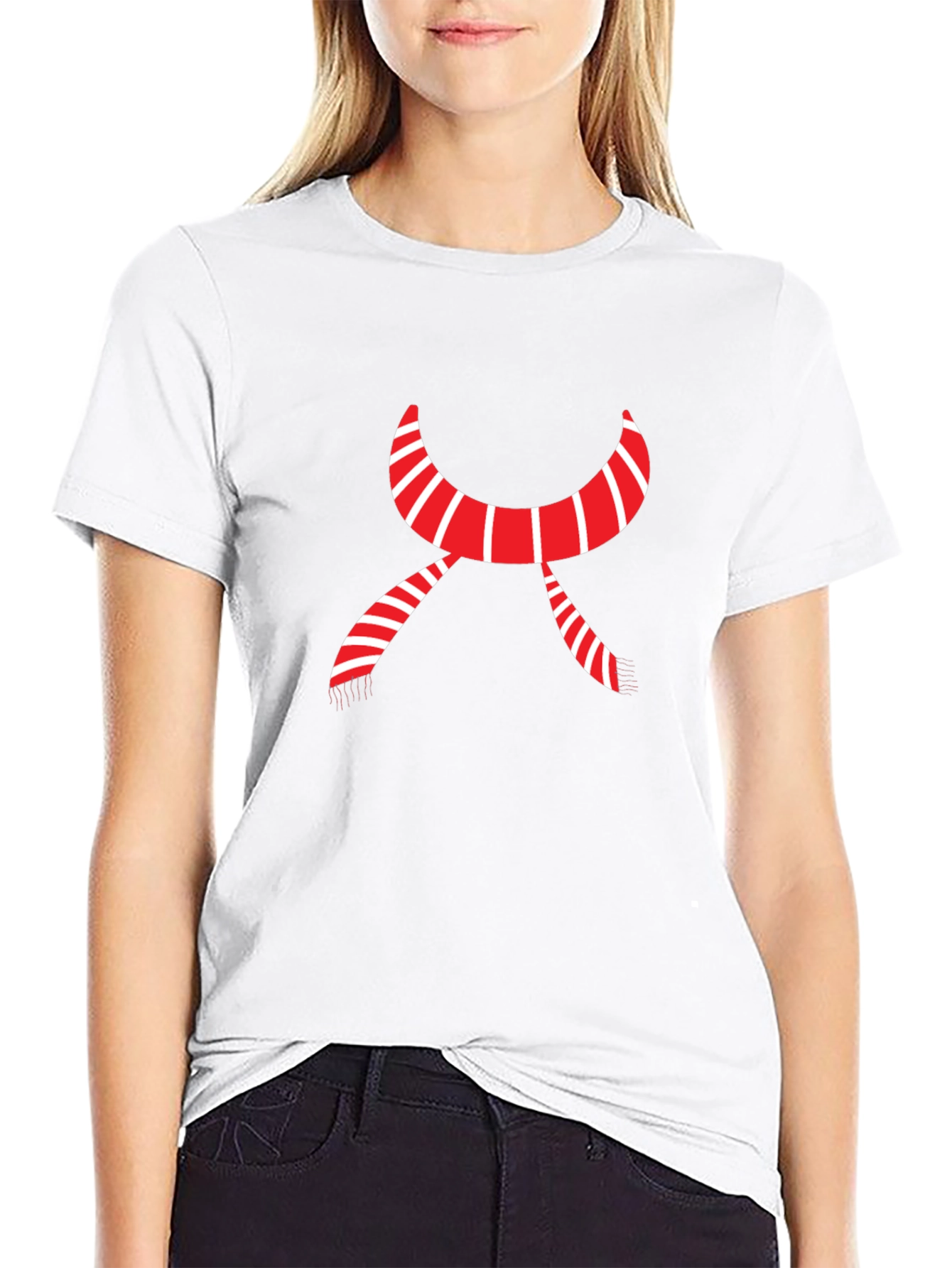 Striped Scarf Graphic Tee - Cozy Festive Style