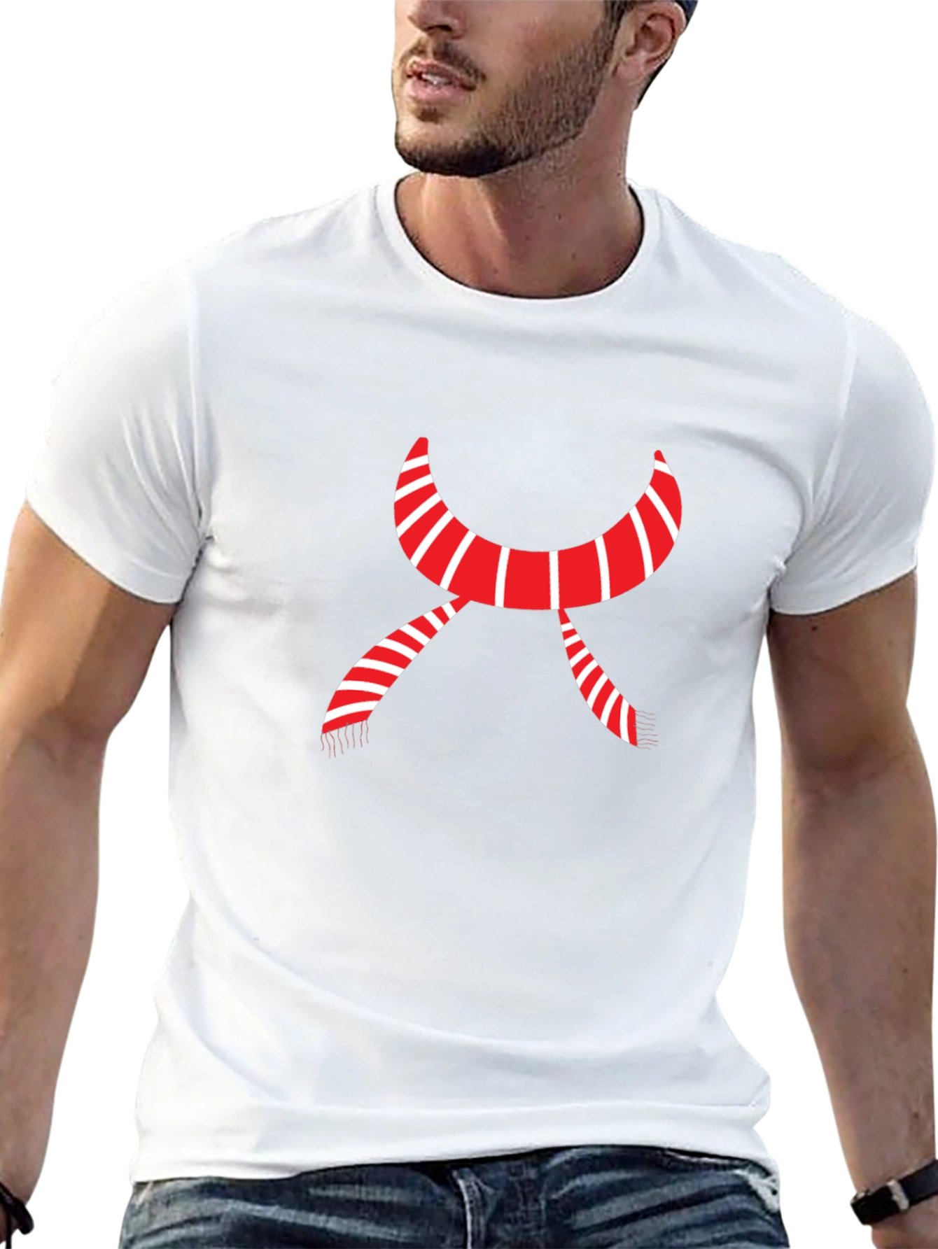 Striped Scarf Graphic Tee - Cozy Festive Style