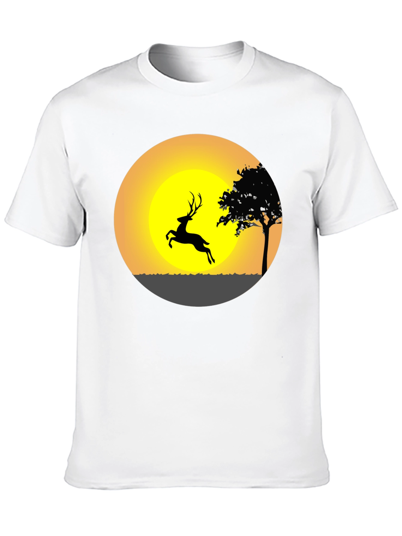 Deer Silhouette Sunset Graphic Tee - Black Cotton Blend