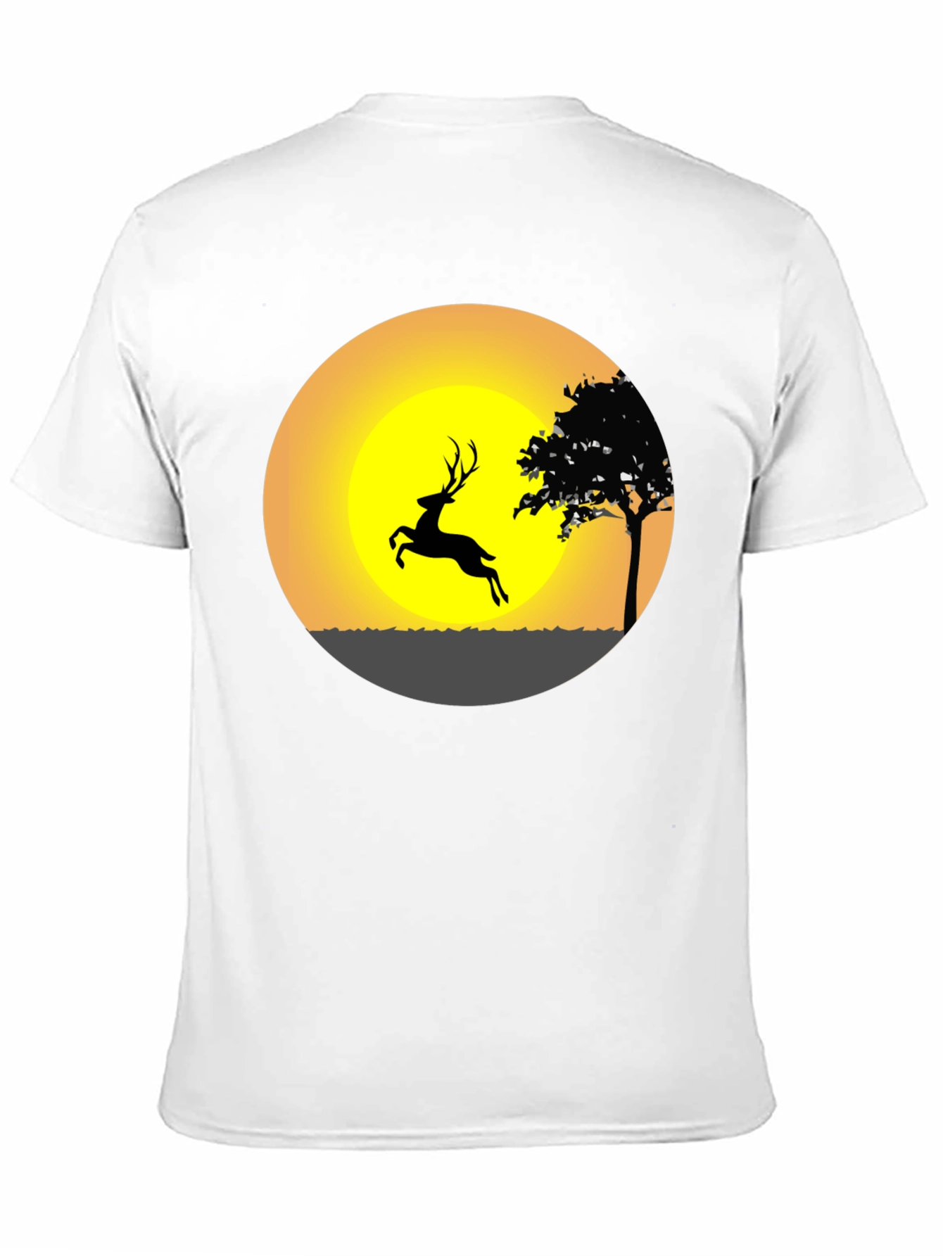 Deer Silhouette Sunset Graphic Tee - Black Cotton Blend