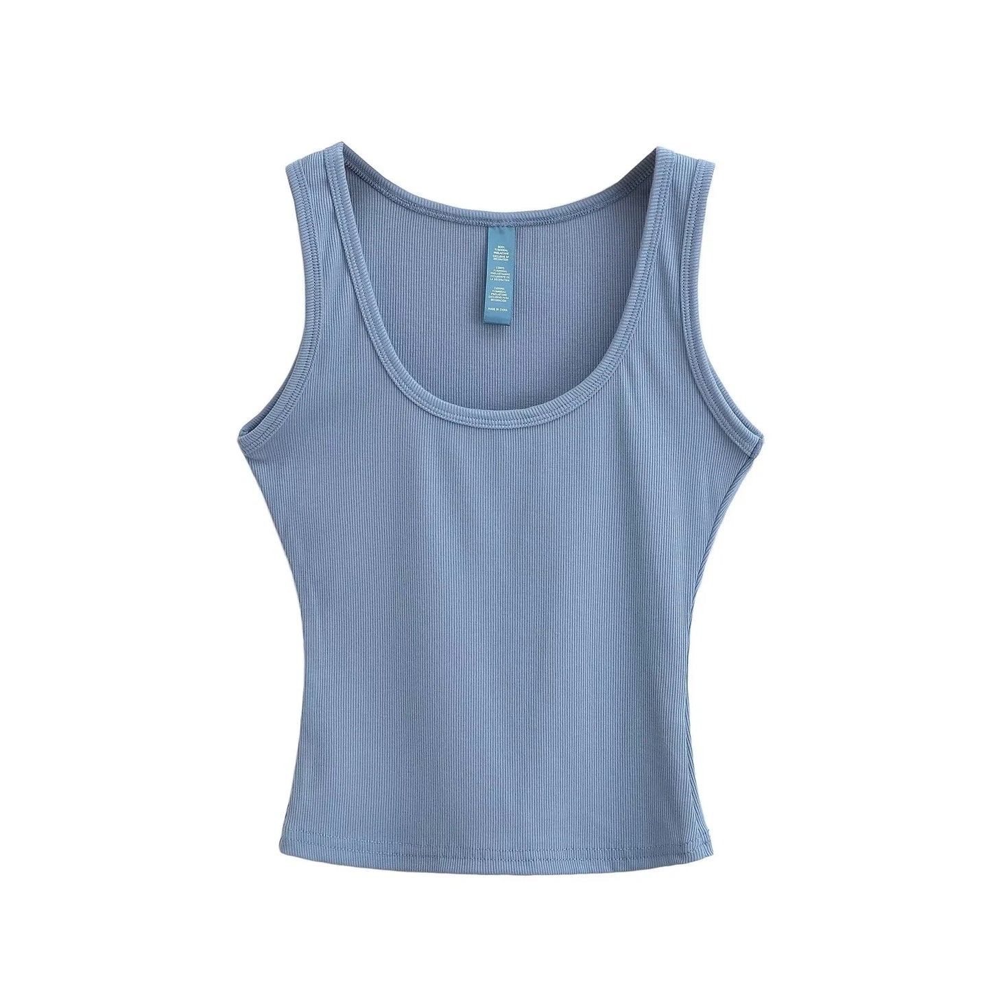 U-neck slim fit short sleeveless vest women's solid color tight suspender top