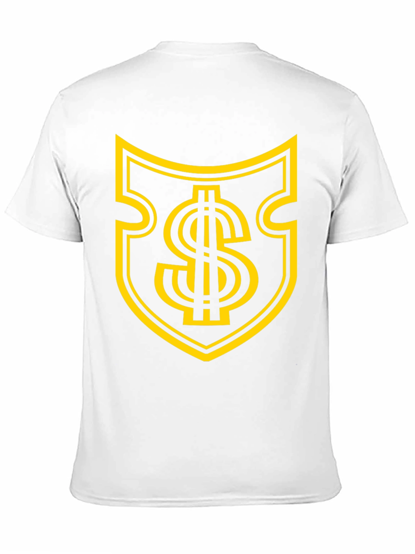 Black Tee with Gold Dollar Sign Shield Graphic