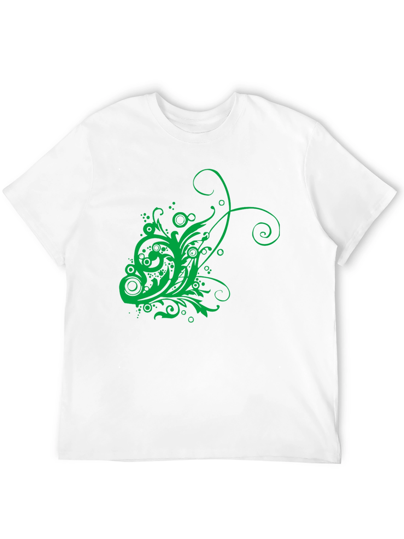 Mens Black T-Shirt with Green Floral Design