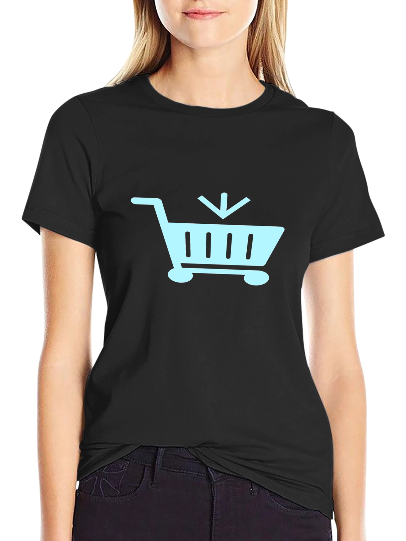 Black T-Shirt with Shopping Cart Design