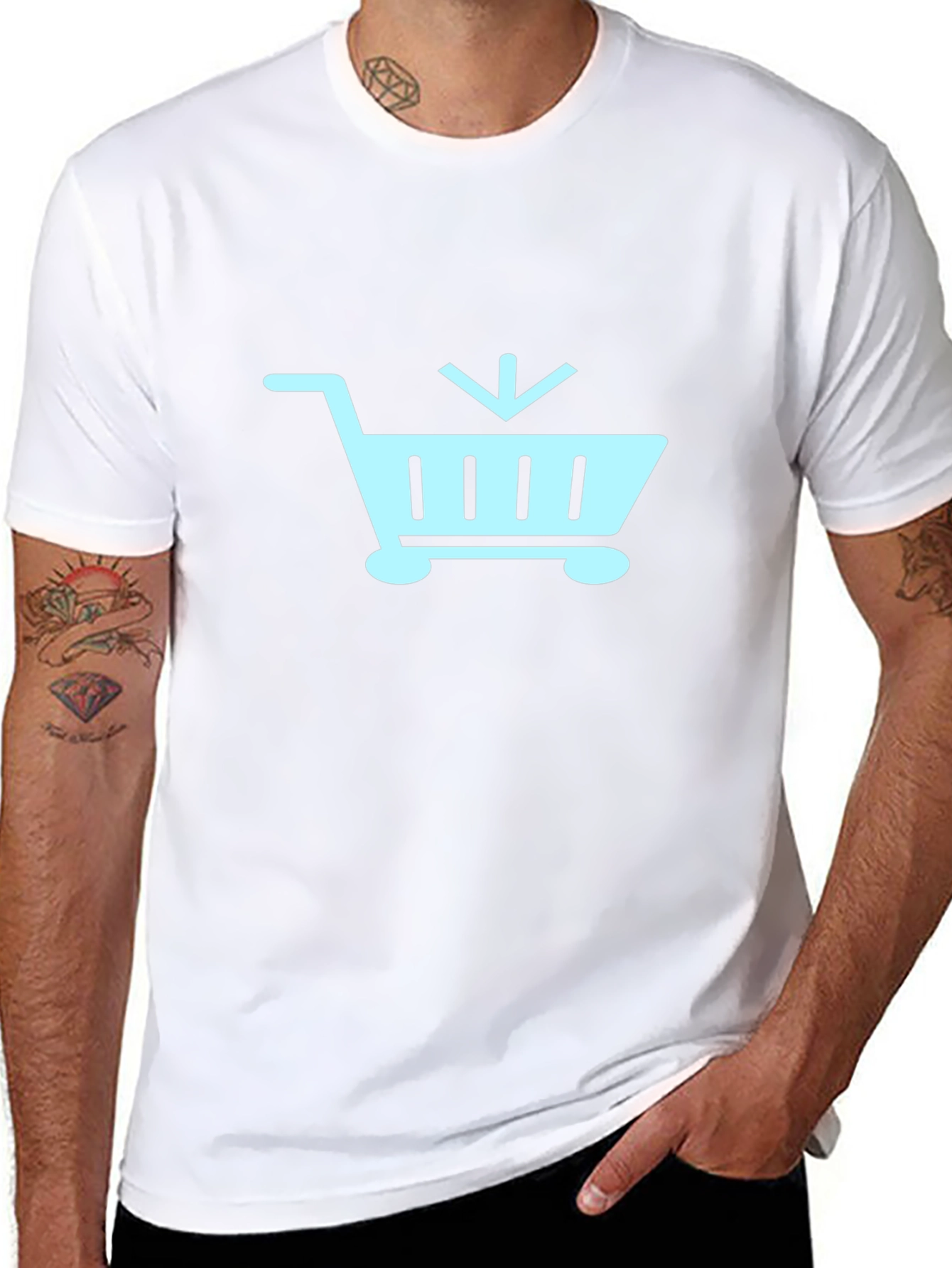 Black T-Shirt with Shopping Cart Design
