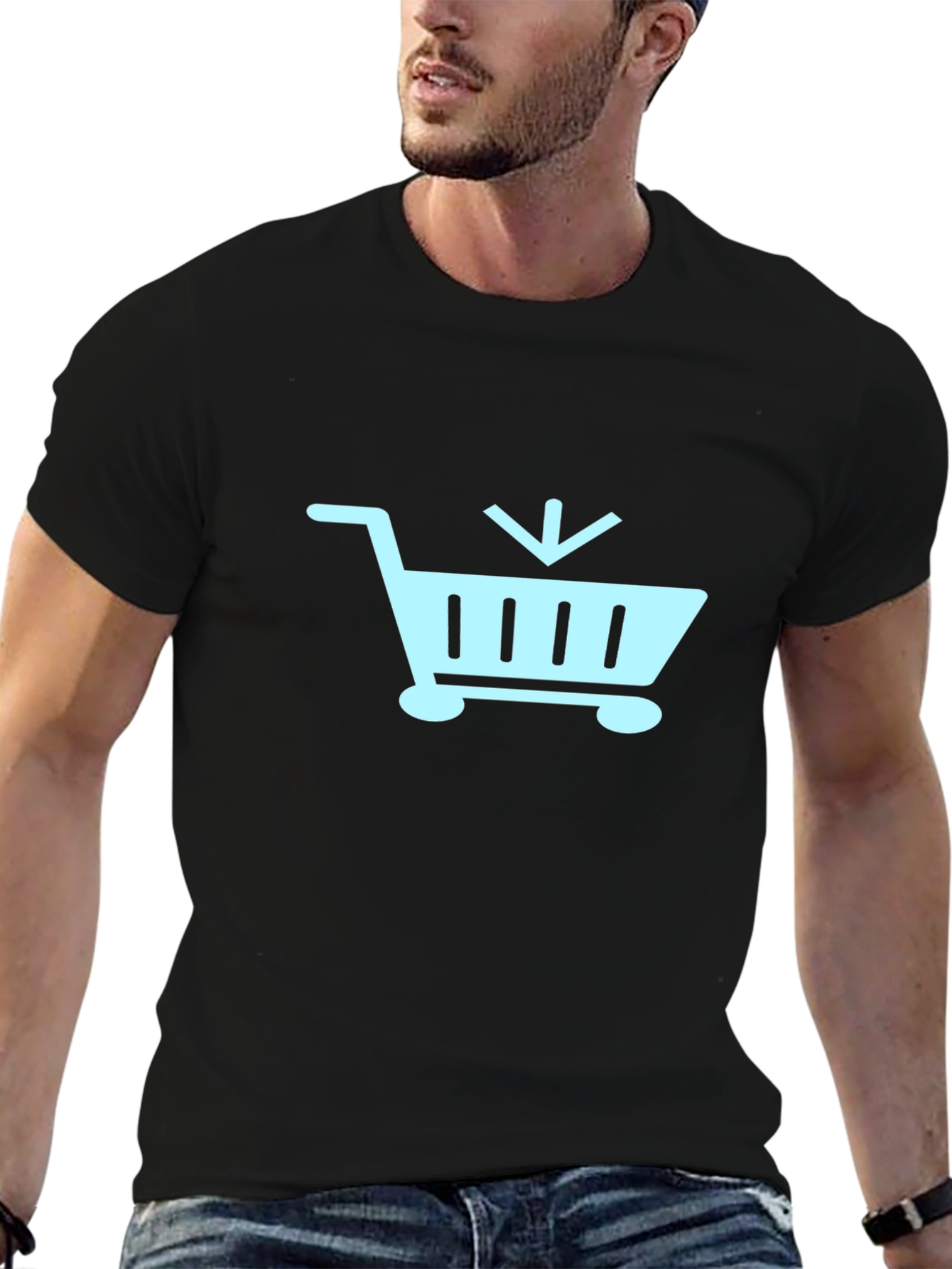 Black T-Shirt with Shopping Cart Design