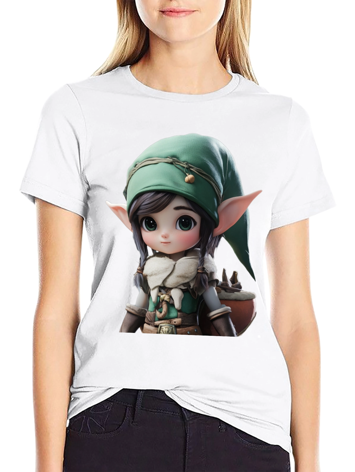 Elf Cartoon Graphic Black T-Shirt