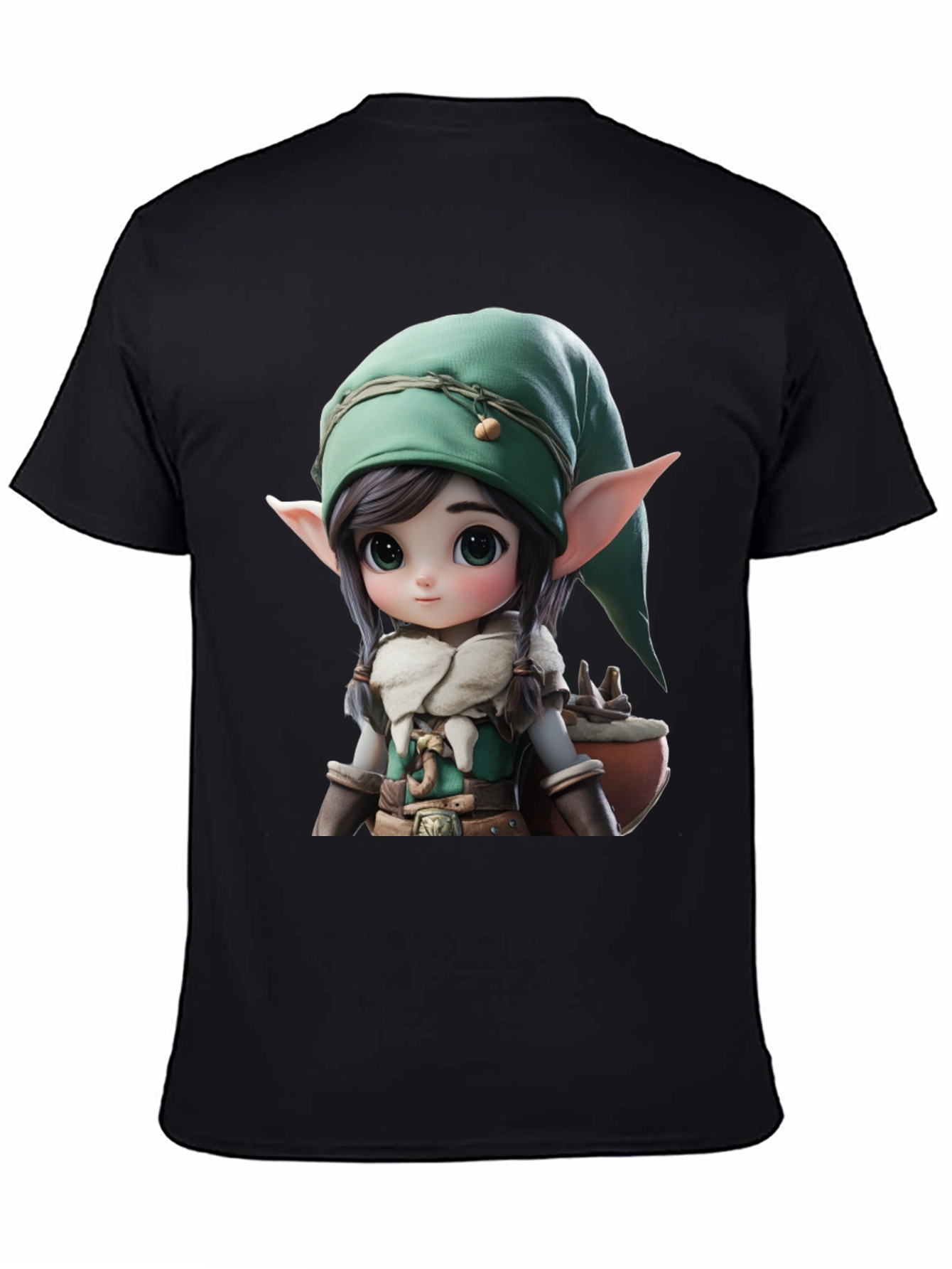 Elf Cartoon Graphic Black T-Shirt