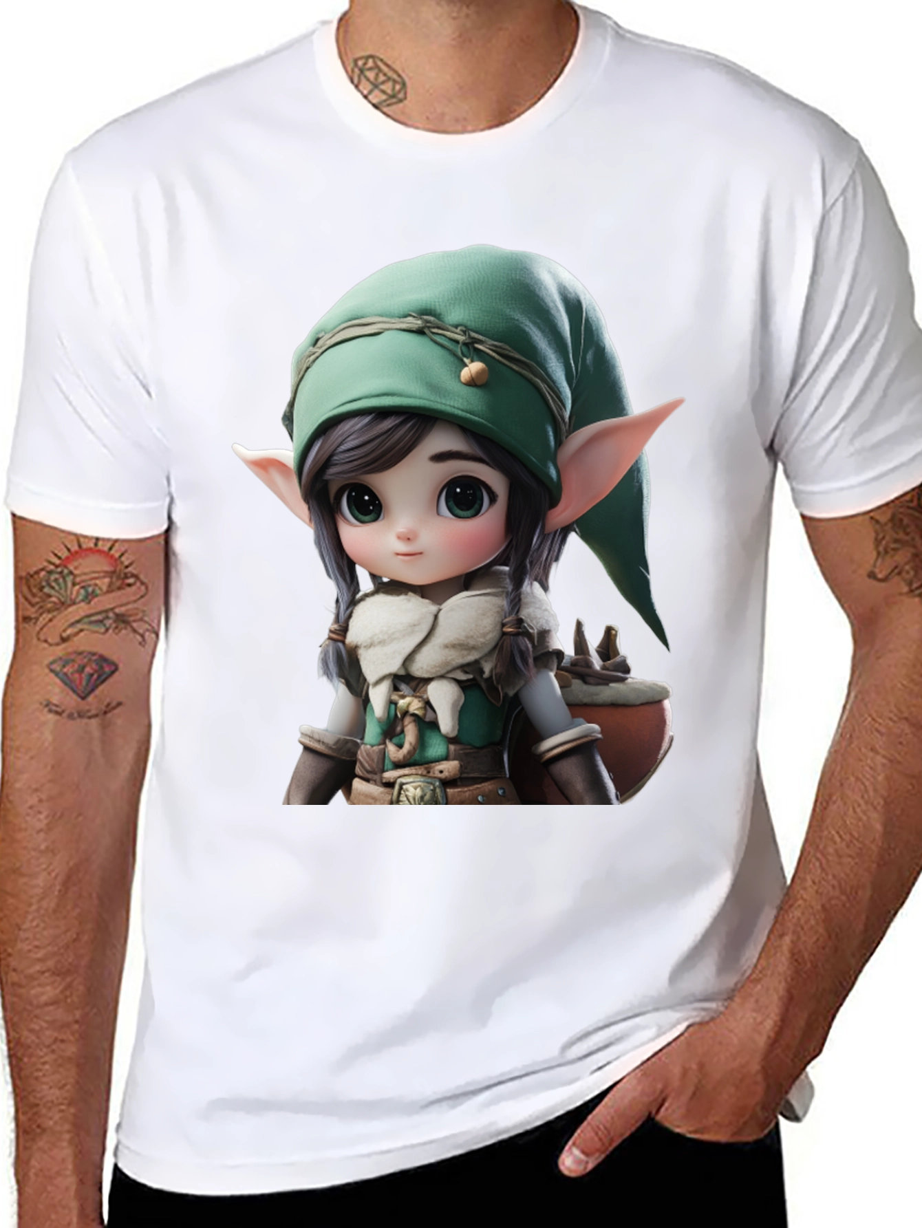 Elf Cartoon Graphic Black T-Shirt