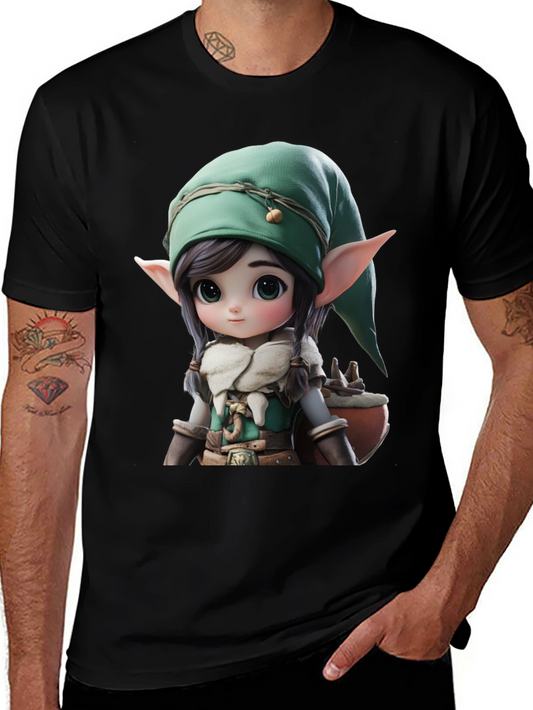 Elf Cartoon Graphic Black T-Shirt