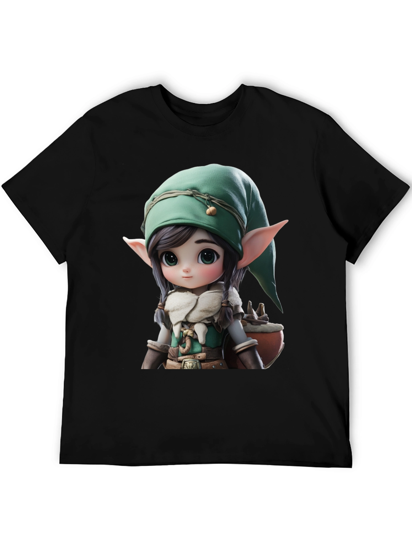 Elf Cartoon Graphic Black T-Shirt