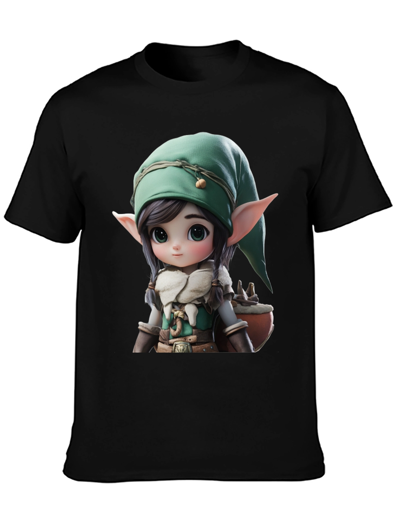 Elf Cartoon Graphic Black T-Shirt