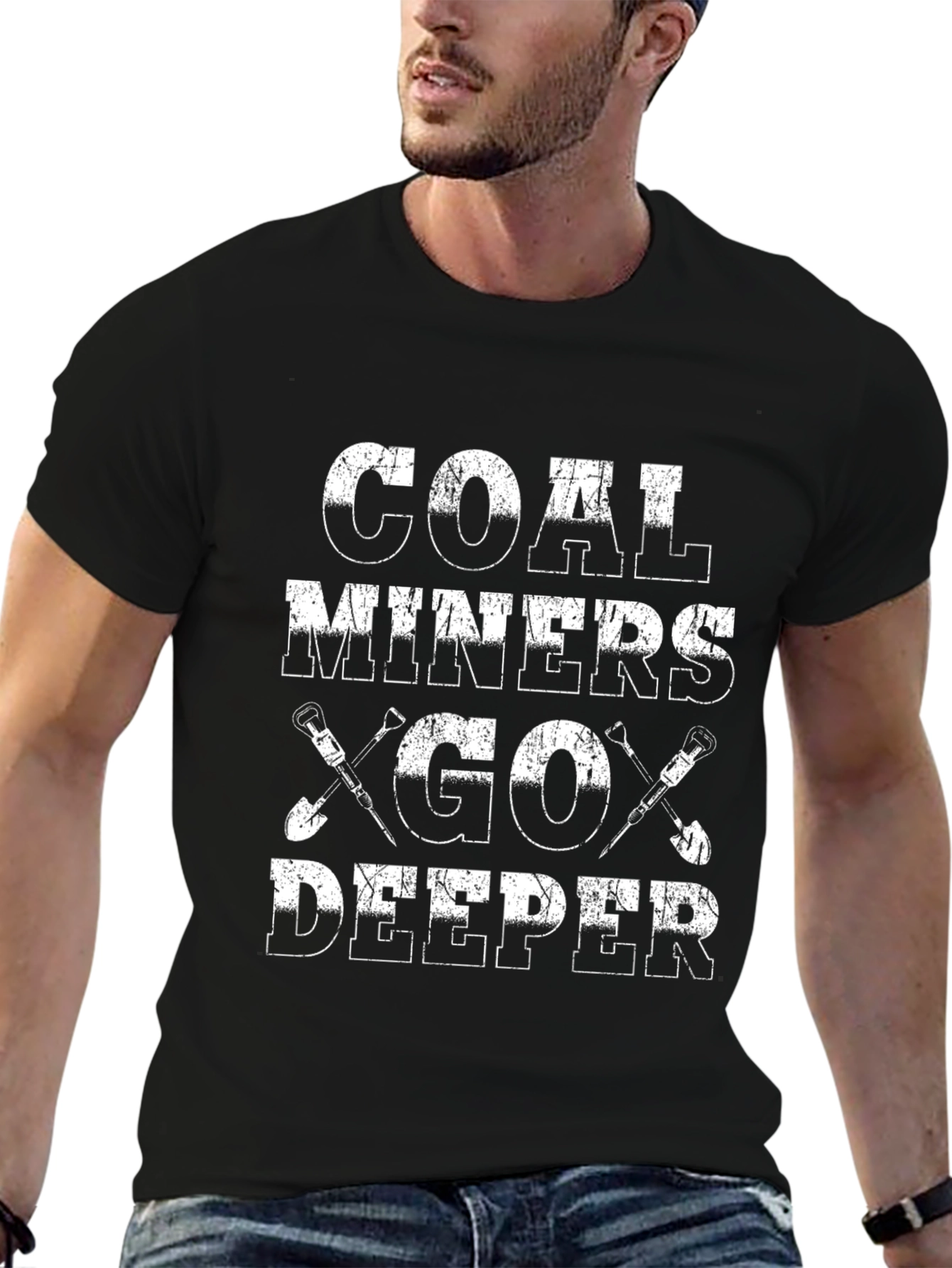 Coal Miners Go Deeper Black Graphic T-Shirt