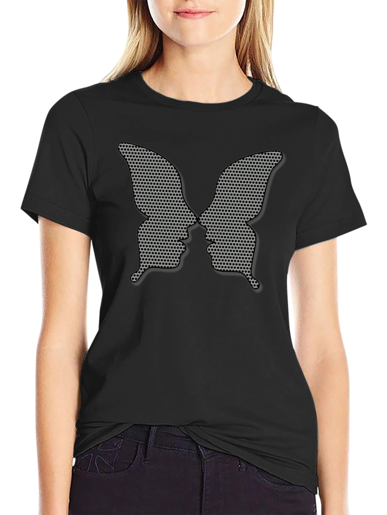 Butterfly Faces Black Tee - Unique Graphic Design