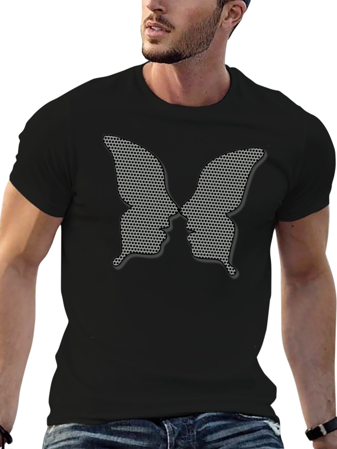 Butterfly Faces Black Tee - Unique Graphic Design
