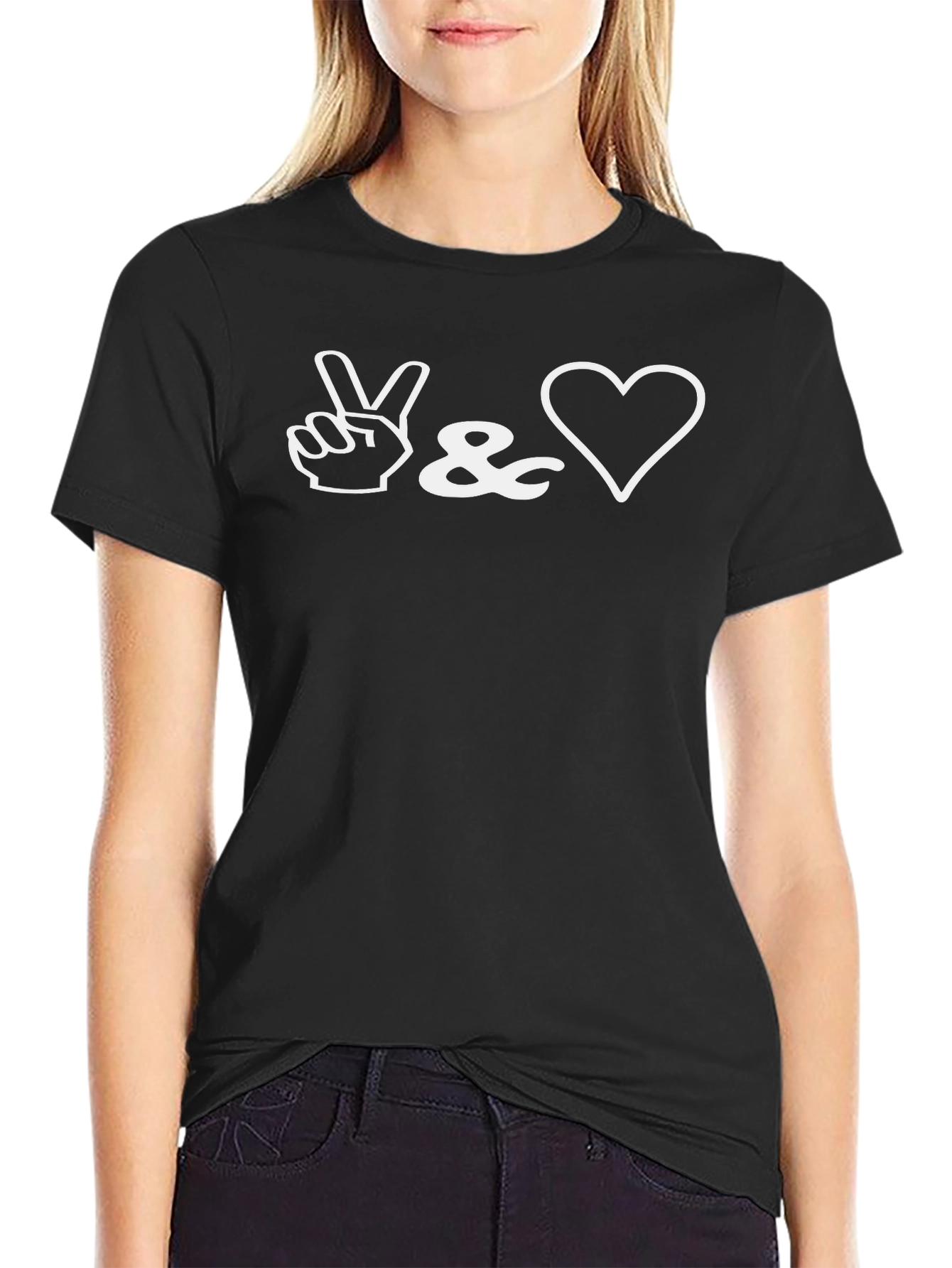 Peace & Love Black Graphic T-Shirt