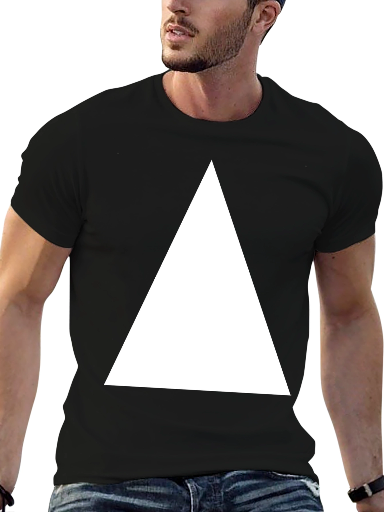 Black T-Shirt with White Triangle Graphic