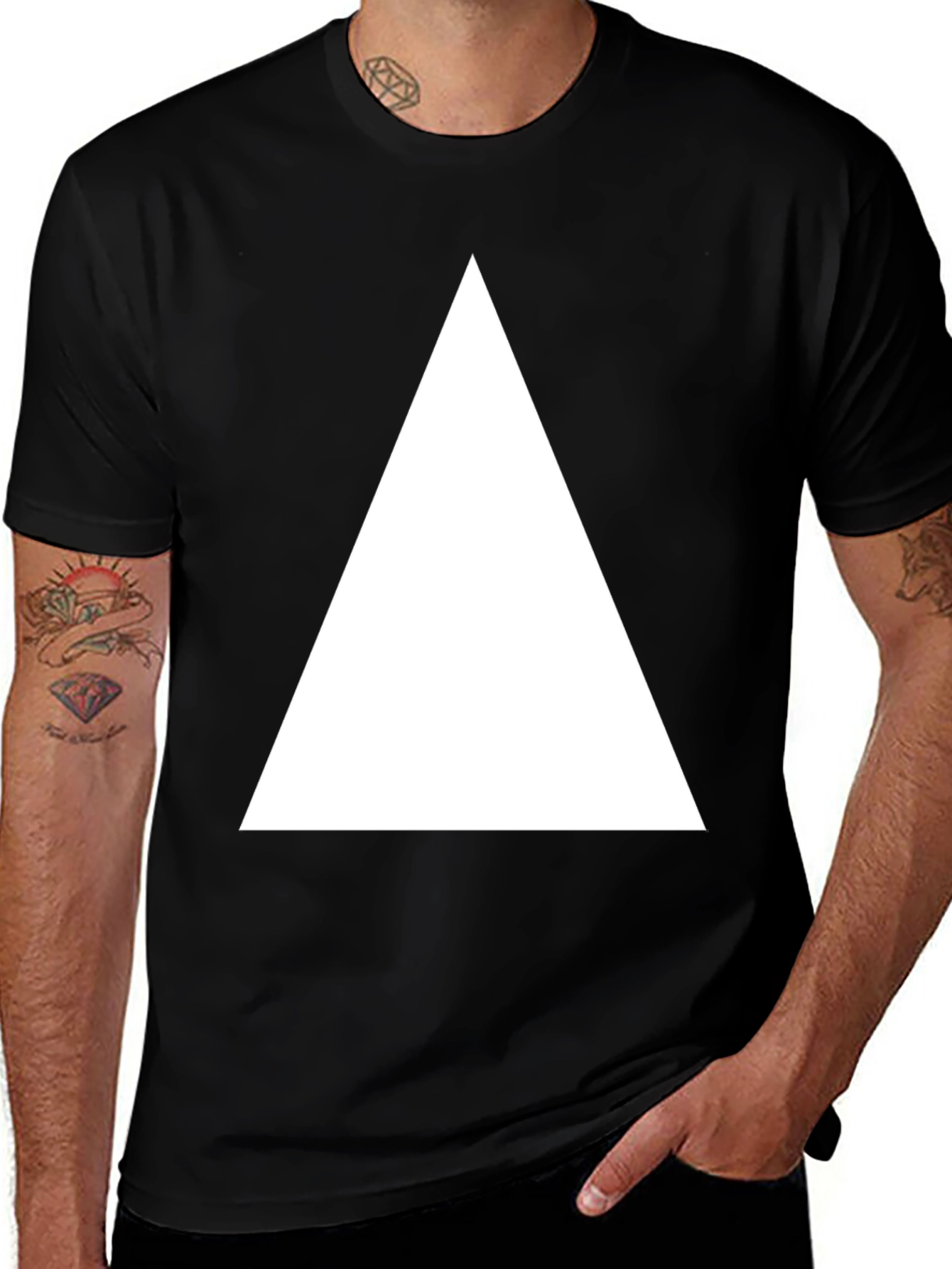Black T-Shirt with White Triangle Graphic
