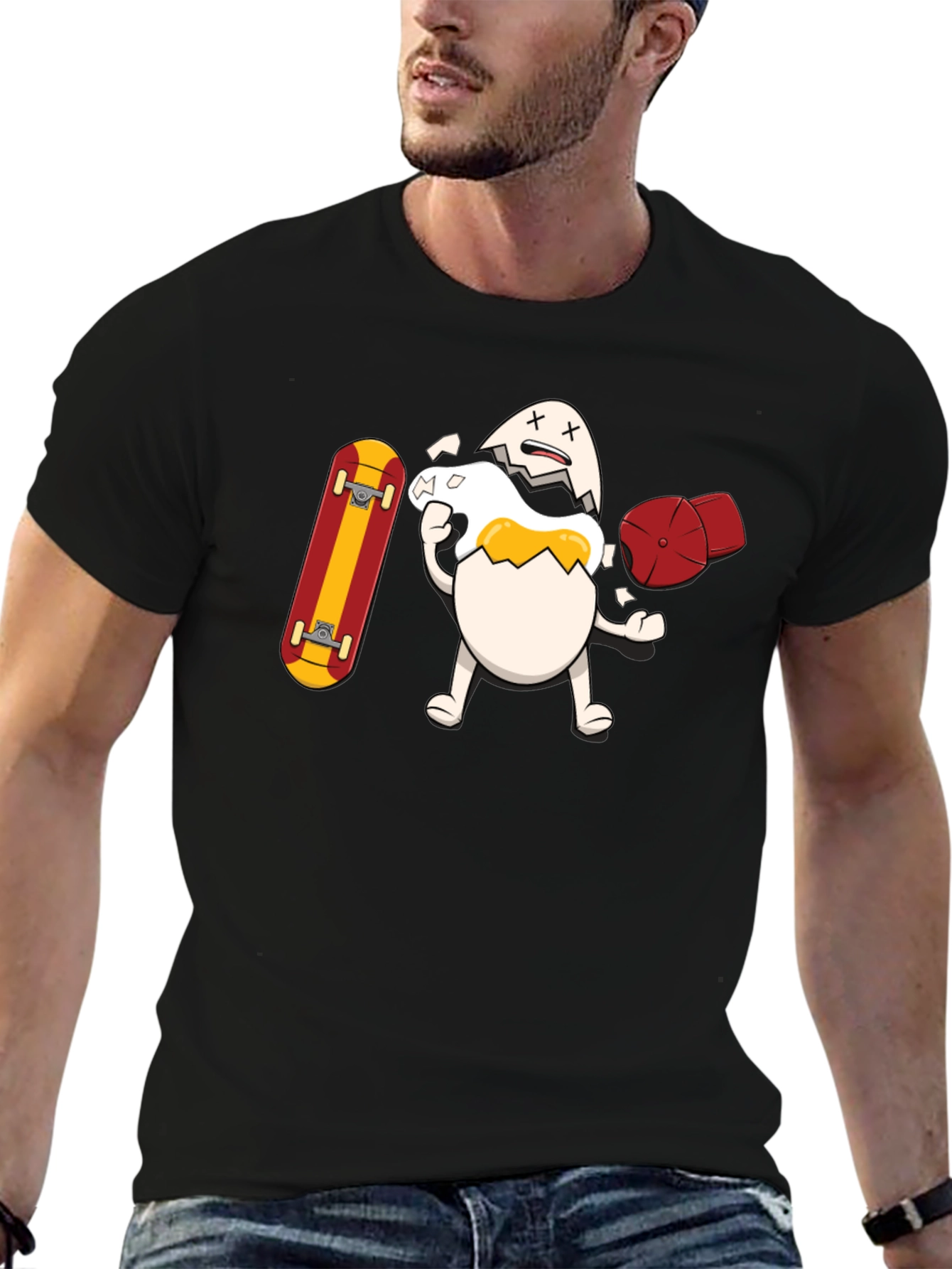 Egg-cellent Skater Tee: Broken Egg with Skateboard