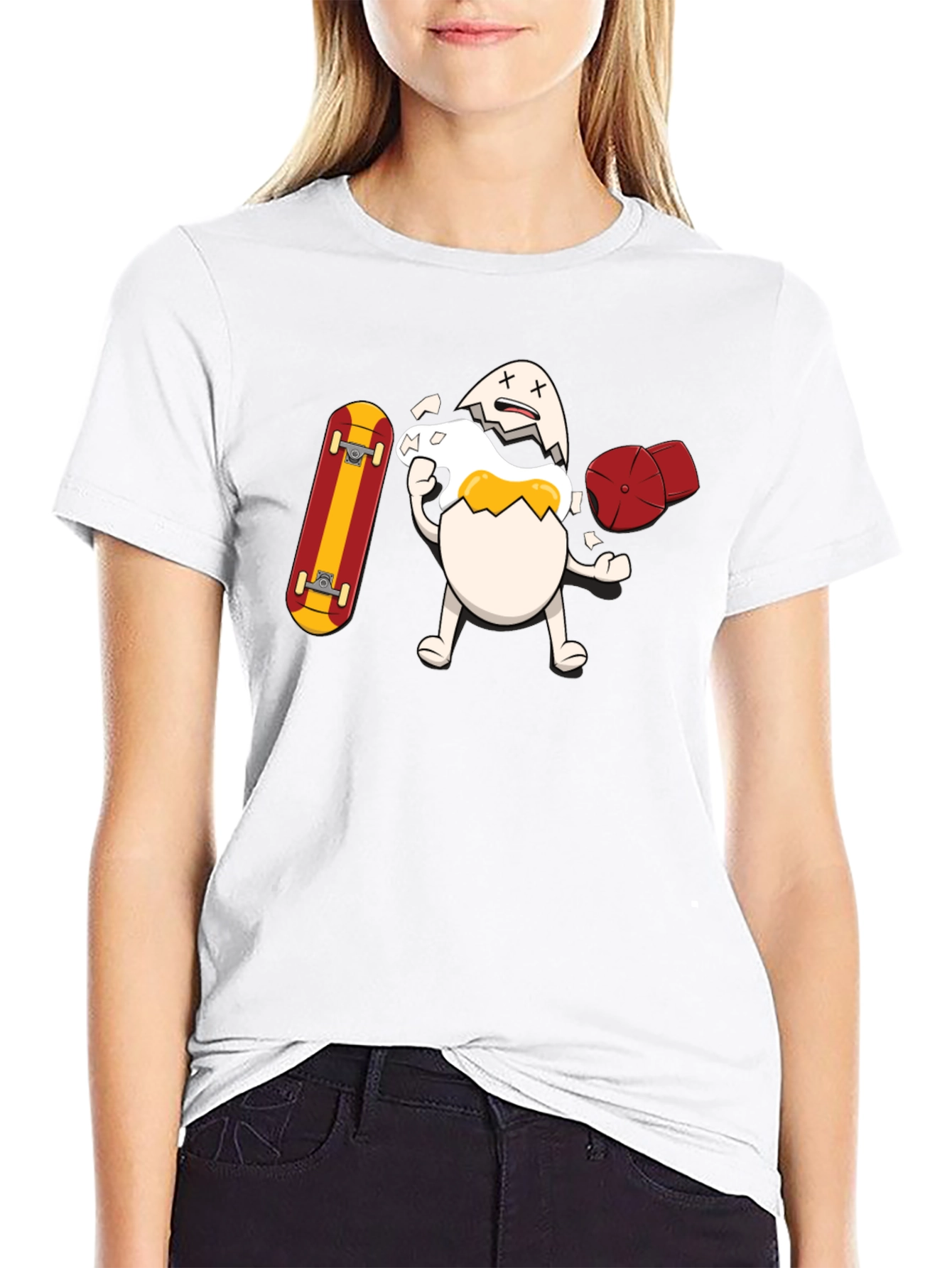 Egg-cellent Skater Tee: Broken Egg with Skateboard
