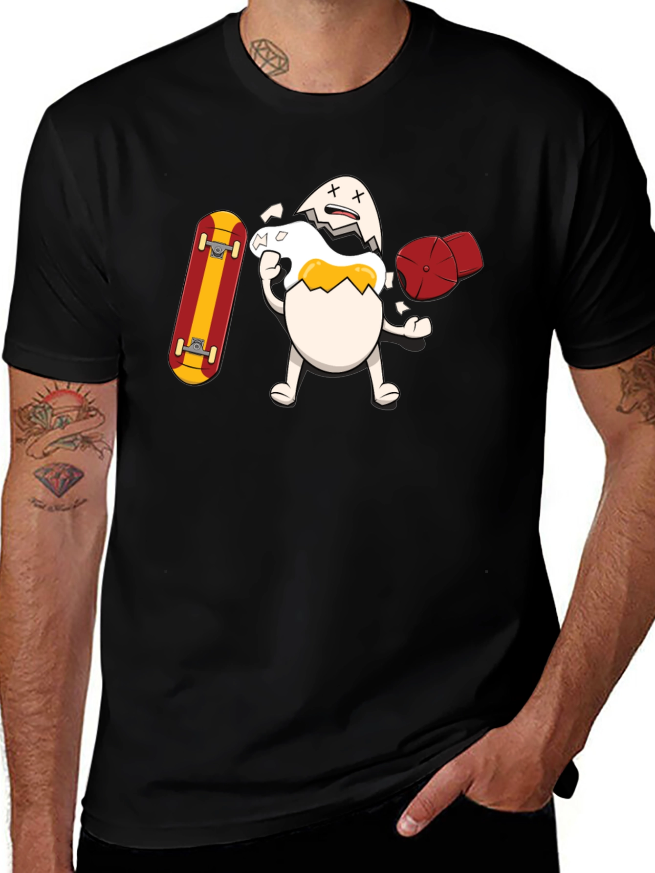 Egg-cellent Skater Tee: Broken Egg with Skateboard