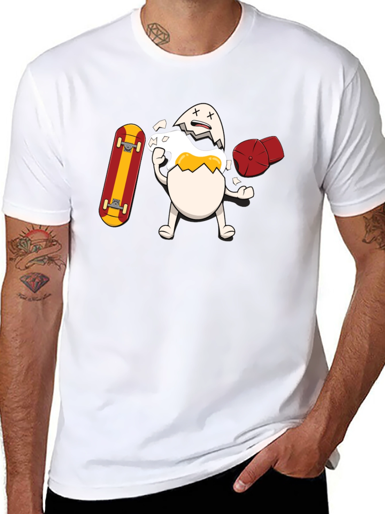 Egg-cellent Skater Tee: Broken Egg with Skateboard