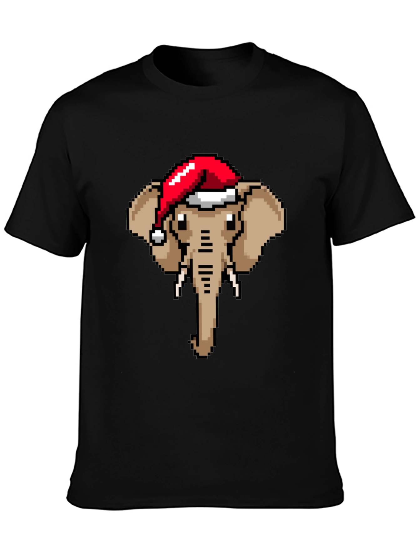 Pixelated Elephant Santa Hat Graphic Tee