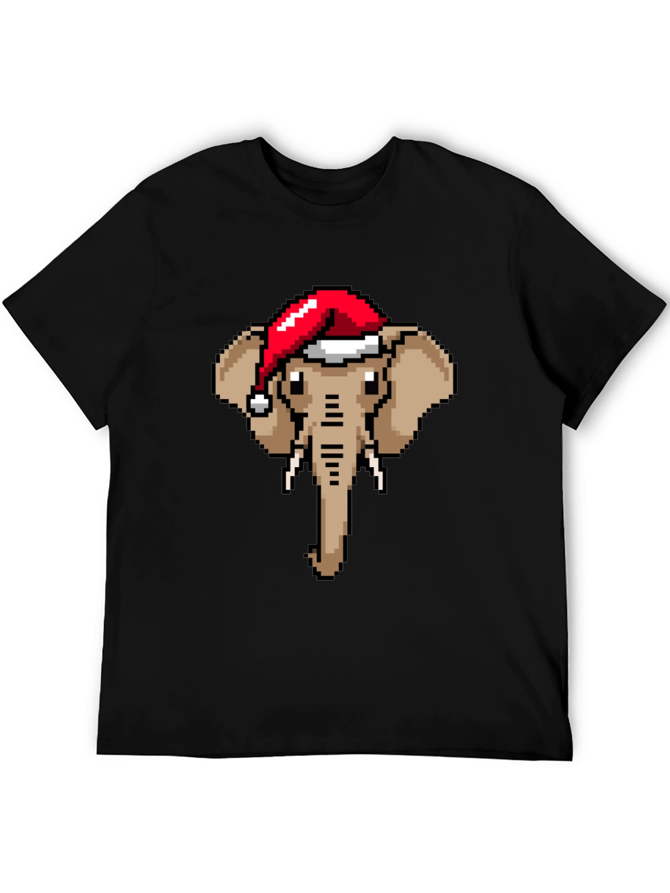 Pixelated Elephant Santa Hat Graphic Tee
