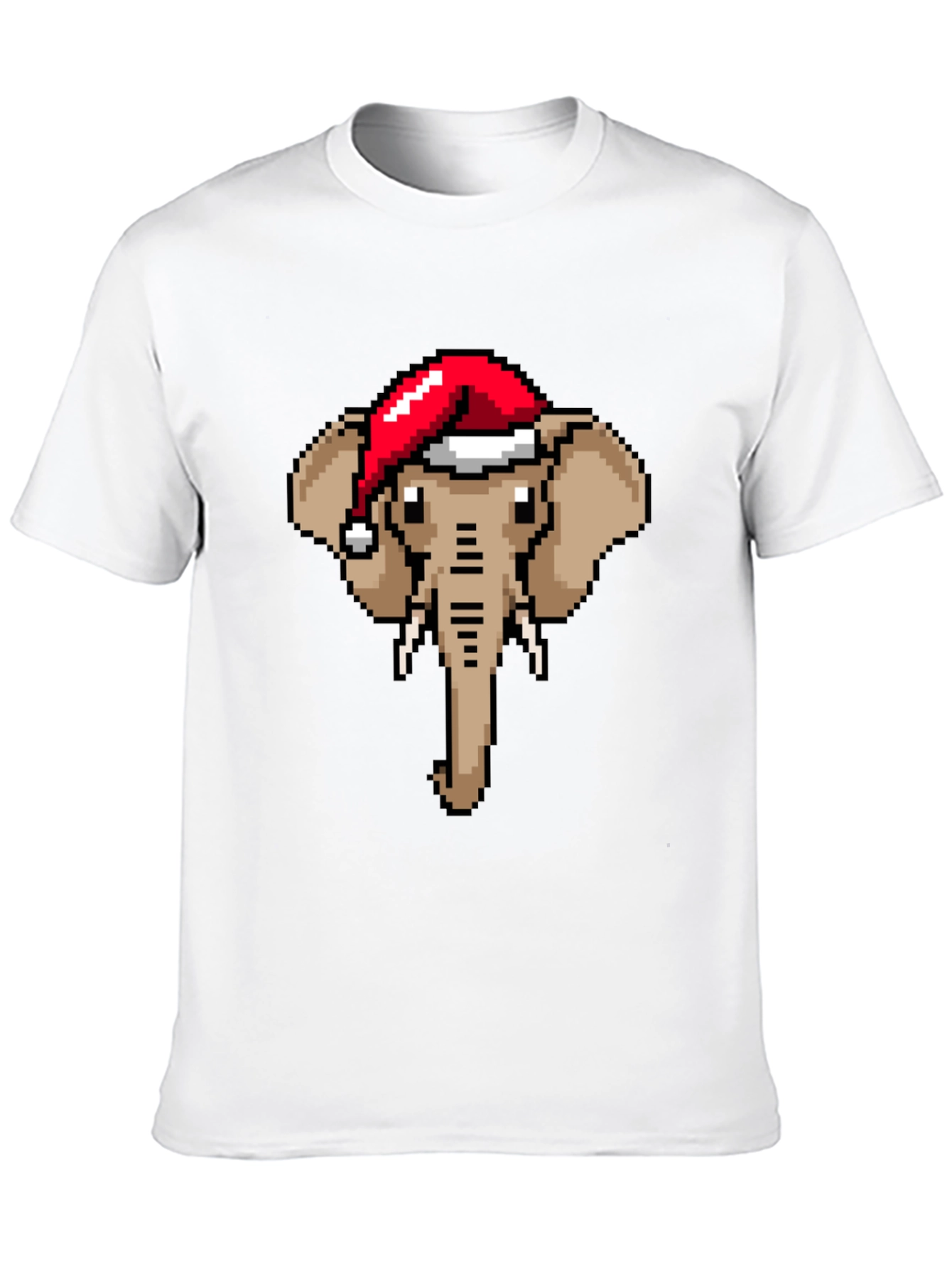 Pixelated Elephant Santa Hat Graphic Tee