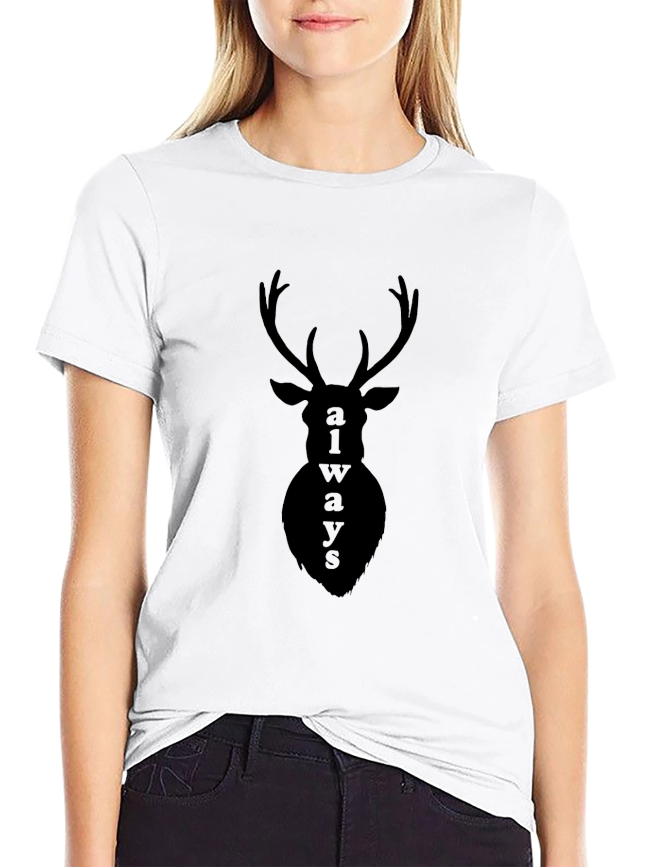 Always Deer Graphic Print Black T-Shirt