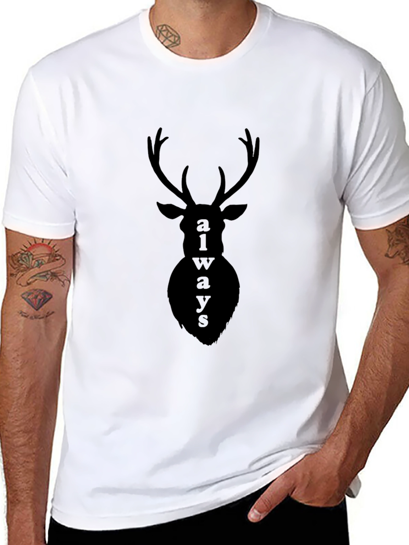 Always Deer Graphic Print Black T-Shirt