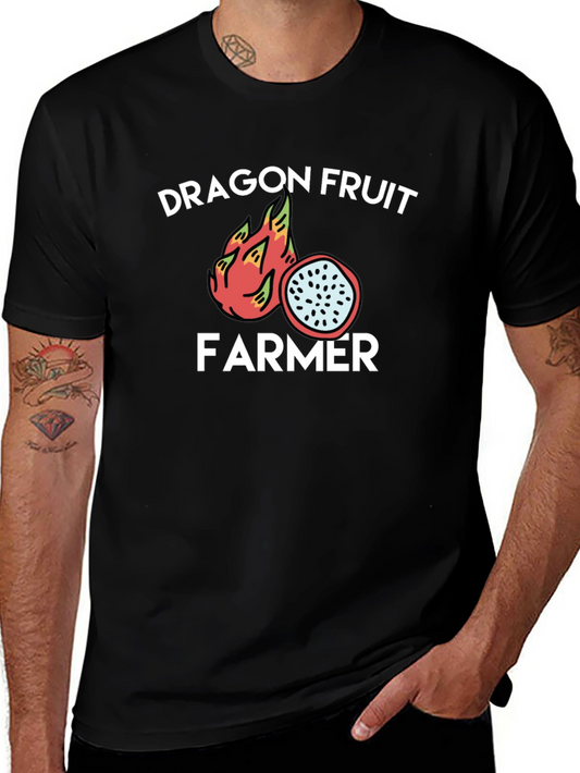 Dragon Fruit Farmer Graphic Tee - Black Cotton T-Shirt