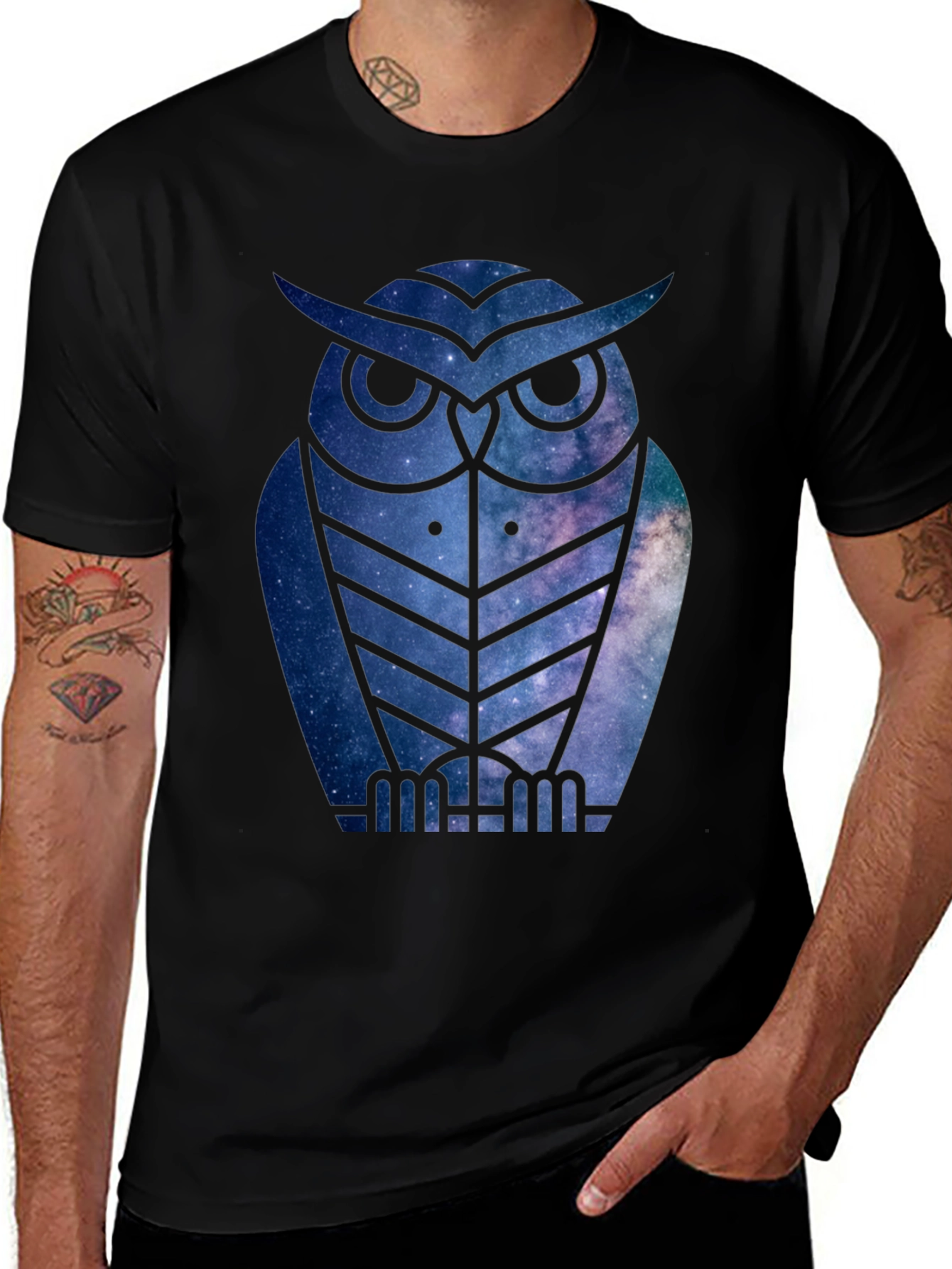Galaxy Owl T-Shirt - Mens Black Tee