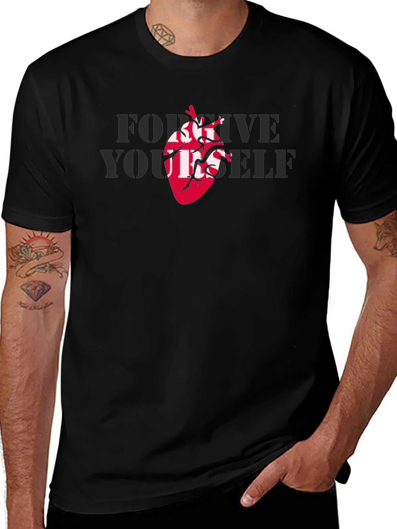 Forgive Yourself T-Shirt with Anatomical Heart