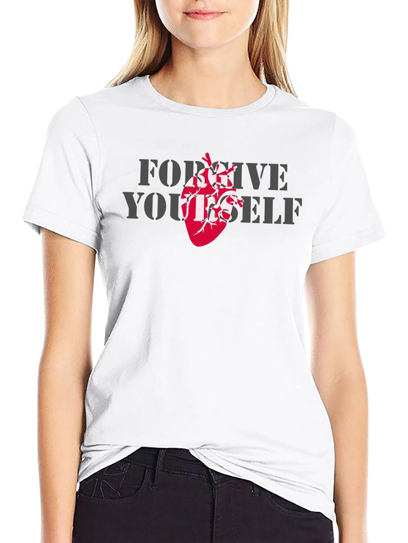 Forgive Yourself T-Shirt with Anatomical Heart